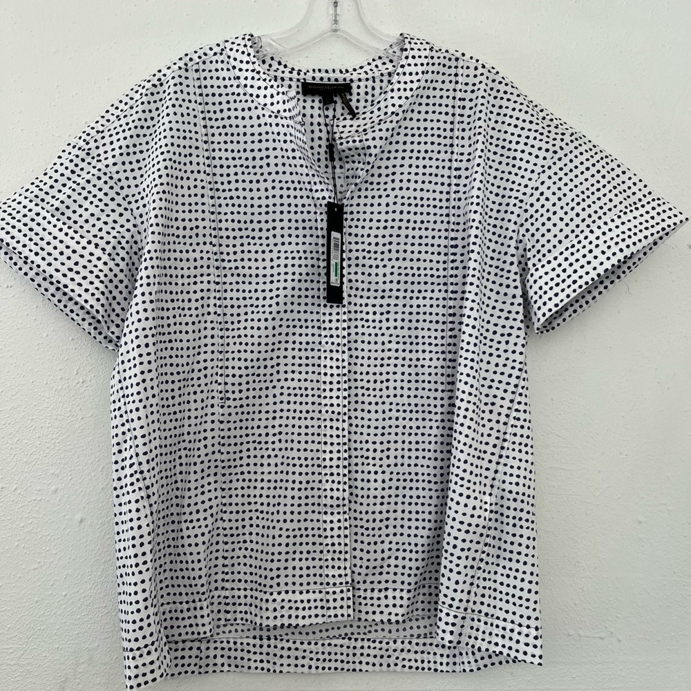 Donna Karan White Short Sleeve Polka Dot Shirt New SiZe L